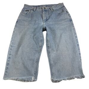 Lee Riders Vintage 90s Baggy High Rise Capri Long Jean Fray Shorts - Blue Wms 6